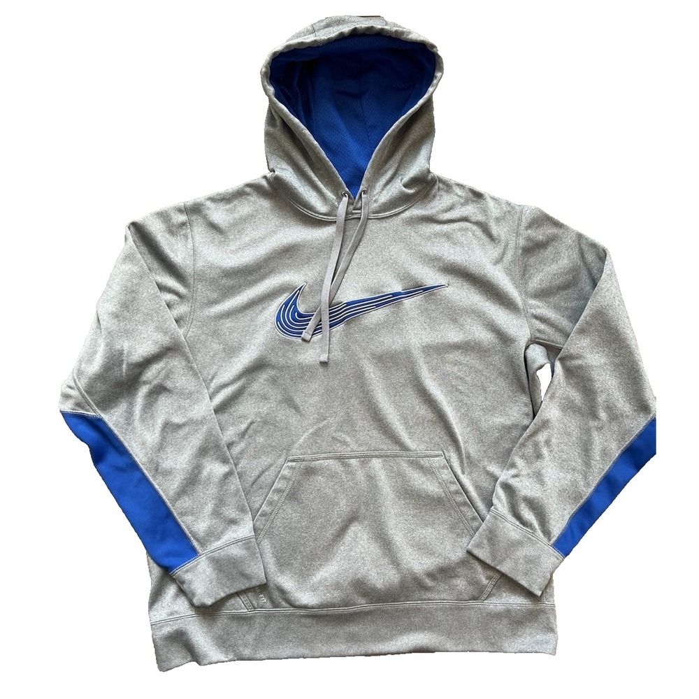 Nike‎ Therma Fit Hoodie Mens Large Knockout Annihilator Gray Blue Pockets Logo